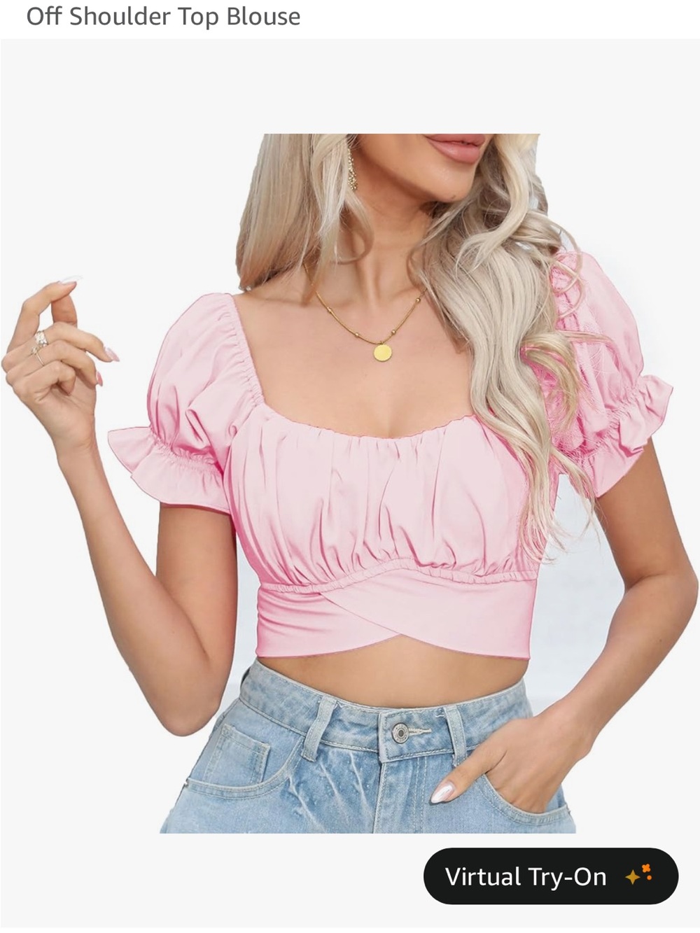 Women's Pink Off-Shoulder Puff Sleeve Crop Blouse